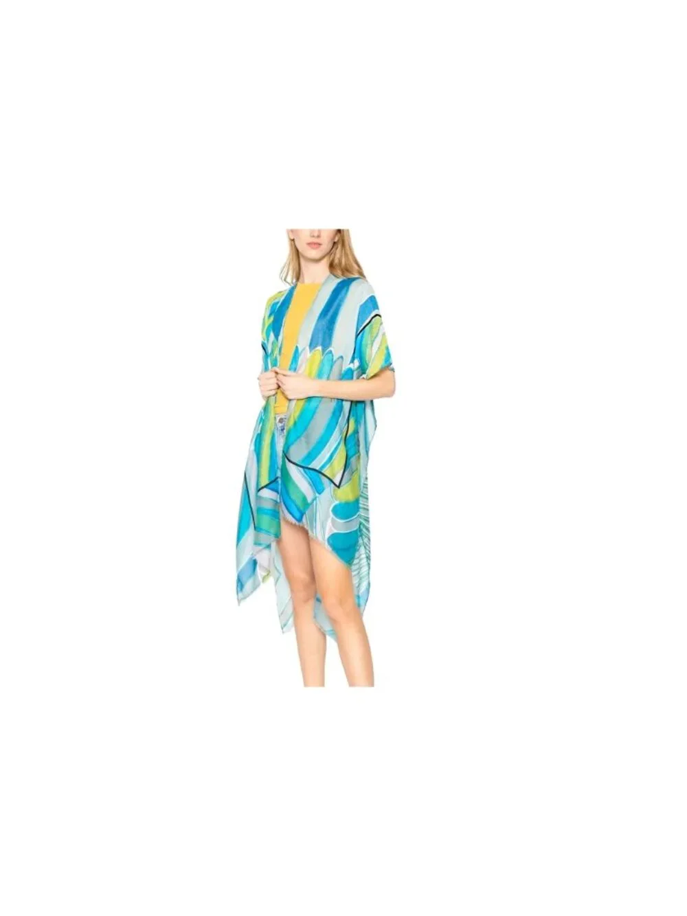 Green Abstract Art Kimono Beach Cover UP One Size Boho Duster Resort Travel Crui - Picture 2 of 5